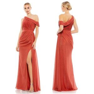 MAC DUGGAL Draped One Shoulder Chiffon Gown in Crimson Red Size US 4